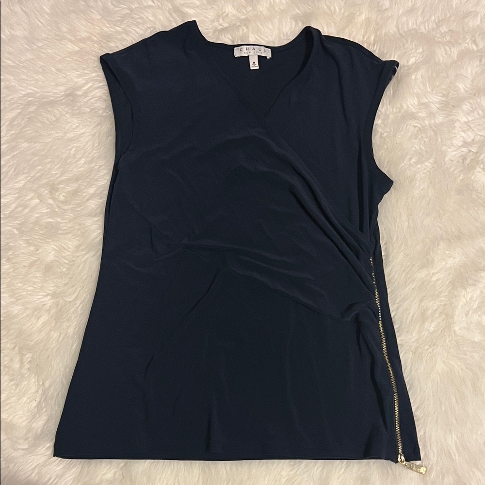 Chaus elegant  Medium Navy Women's Top with Zipper Detail